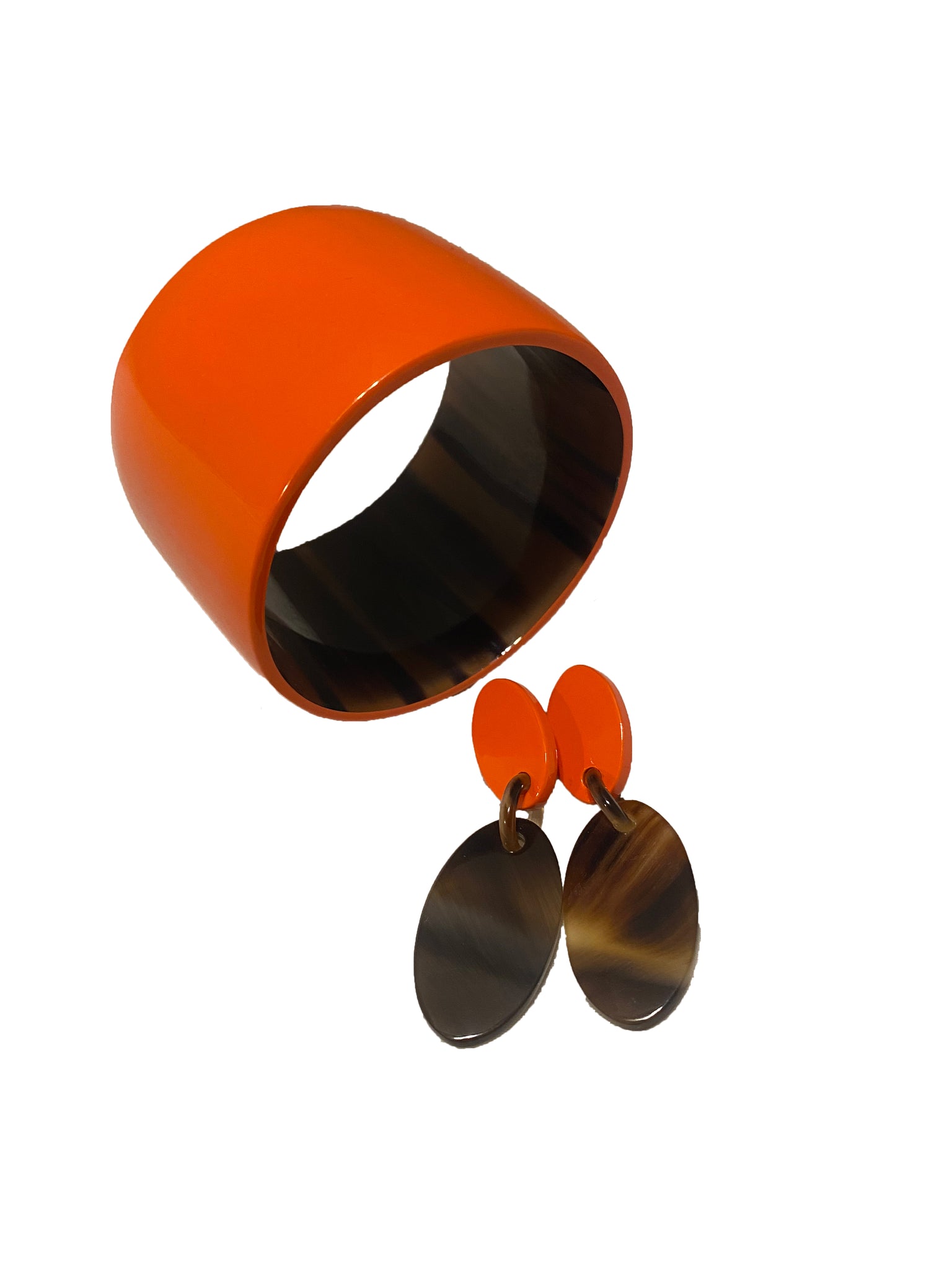 Lacquered Horn Bangle and Earrings