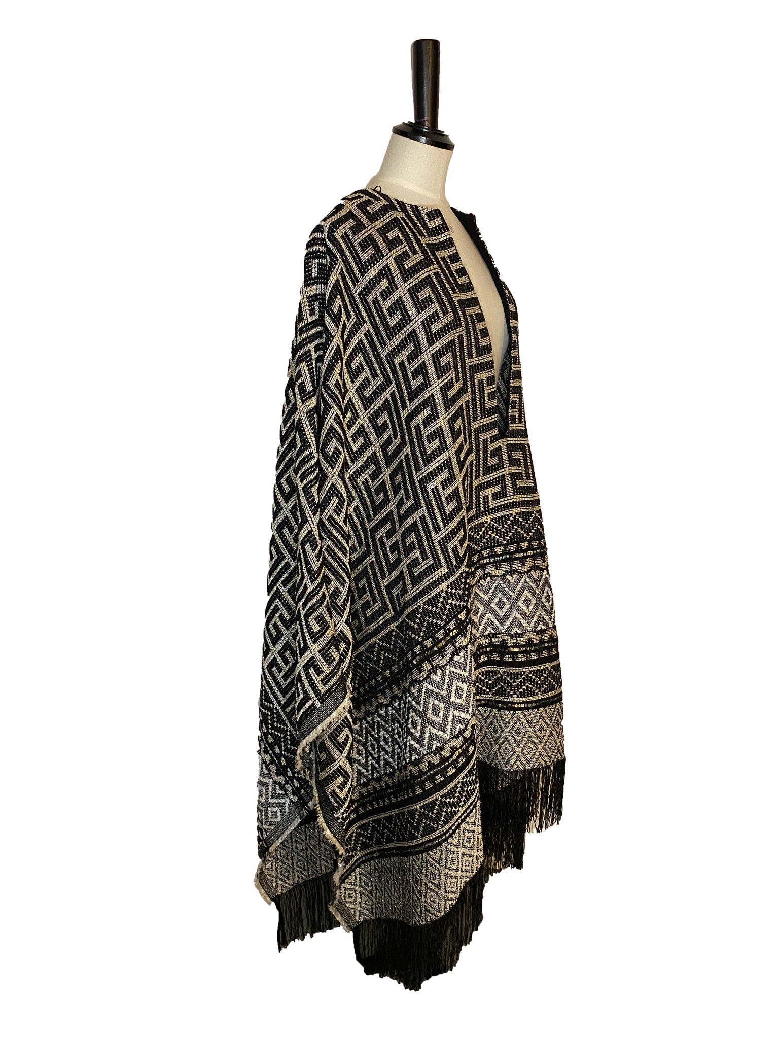Metallic Fringed Jacquard Poncho