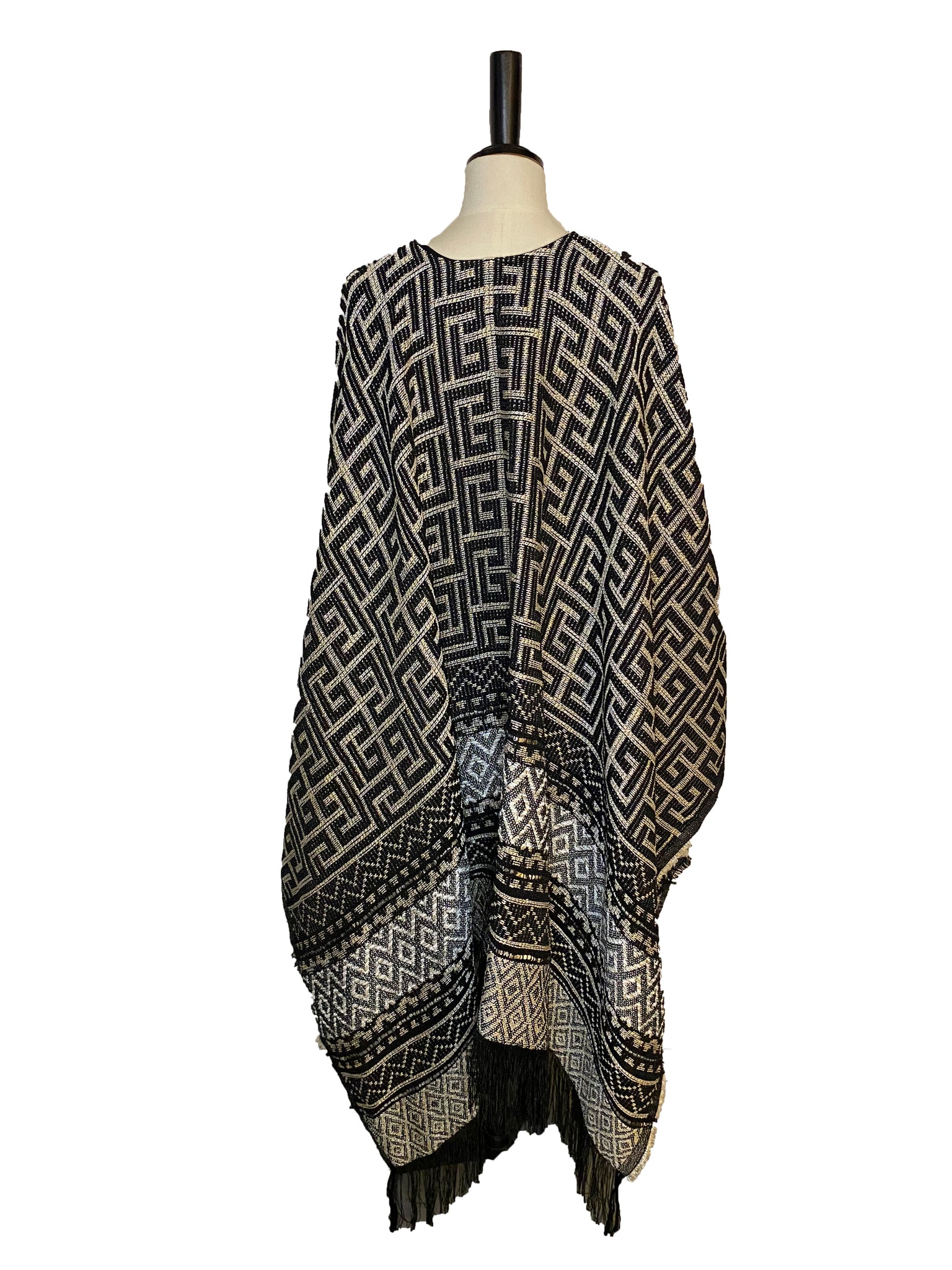 Metallic Fringed Jacquard Poncho