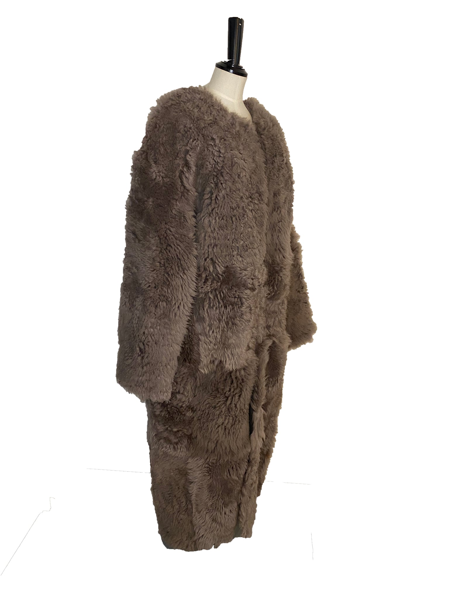 Shearling Collarless Maxi Coat