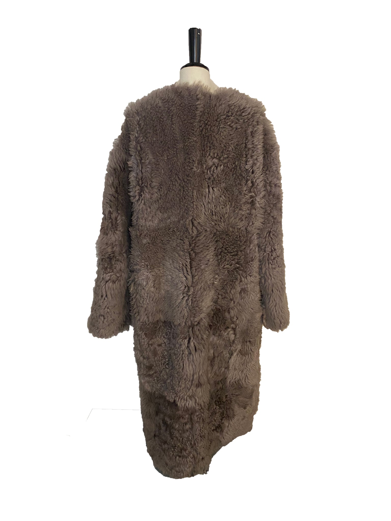 Shearling Collarless Maxi Coat