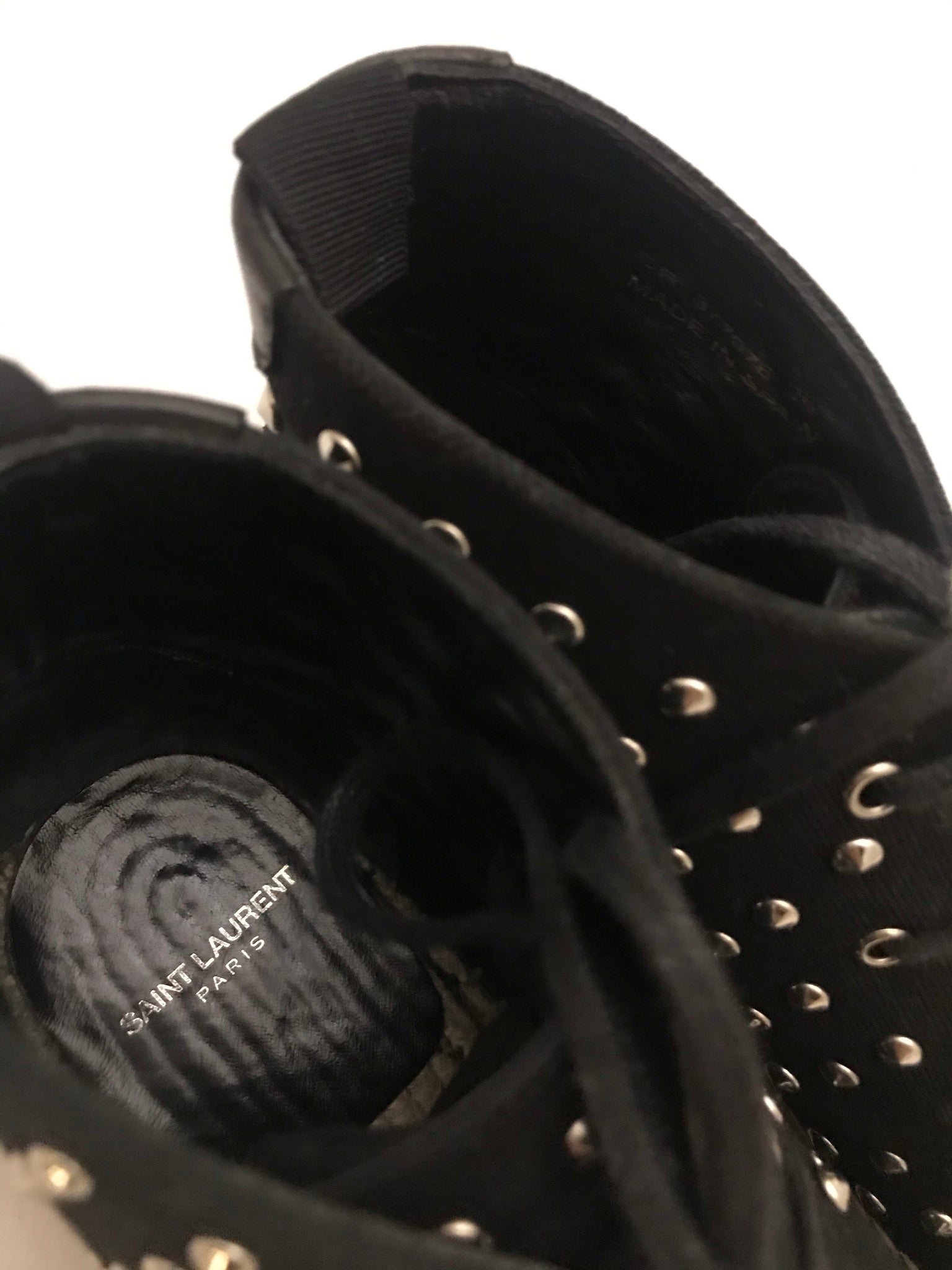 Isabella's Wardrobe Saint Laurent Studded Canvas High-Top Espadrille Sneaker.